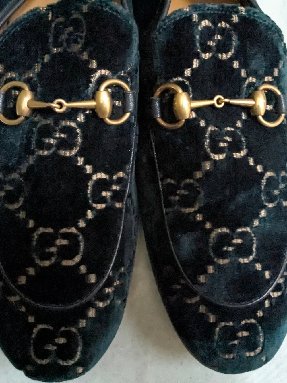 Gucci Men’s Velvet Horsebit Loafers Blue Men US 10.5 Monogram Logo